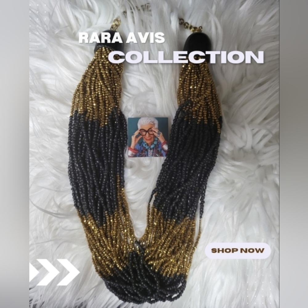 Rara Avis Beaded Necklace in Black and Gold